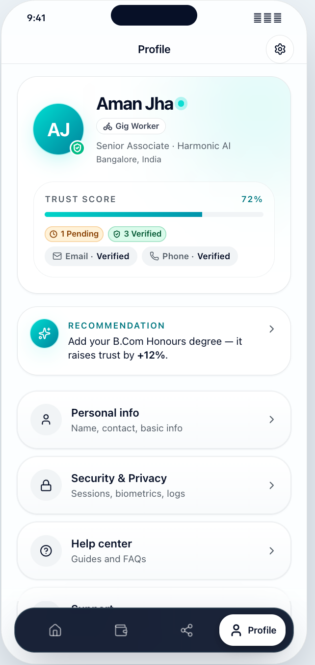 Kairo professional profile with trust score