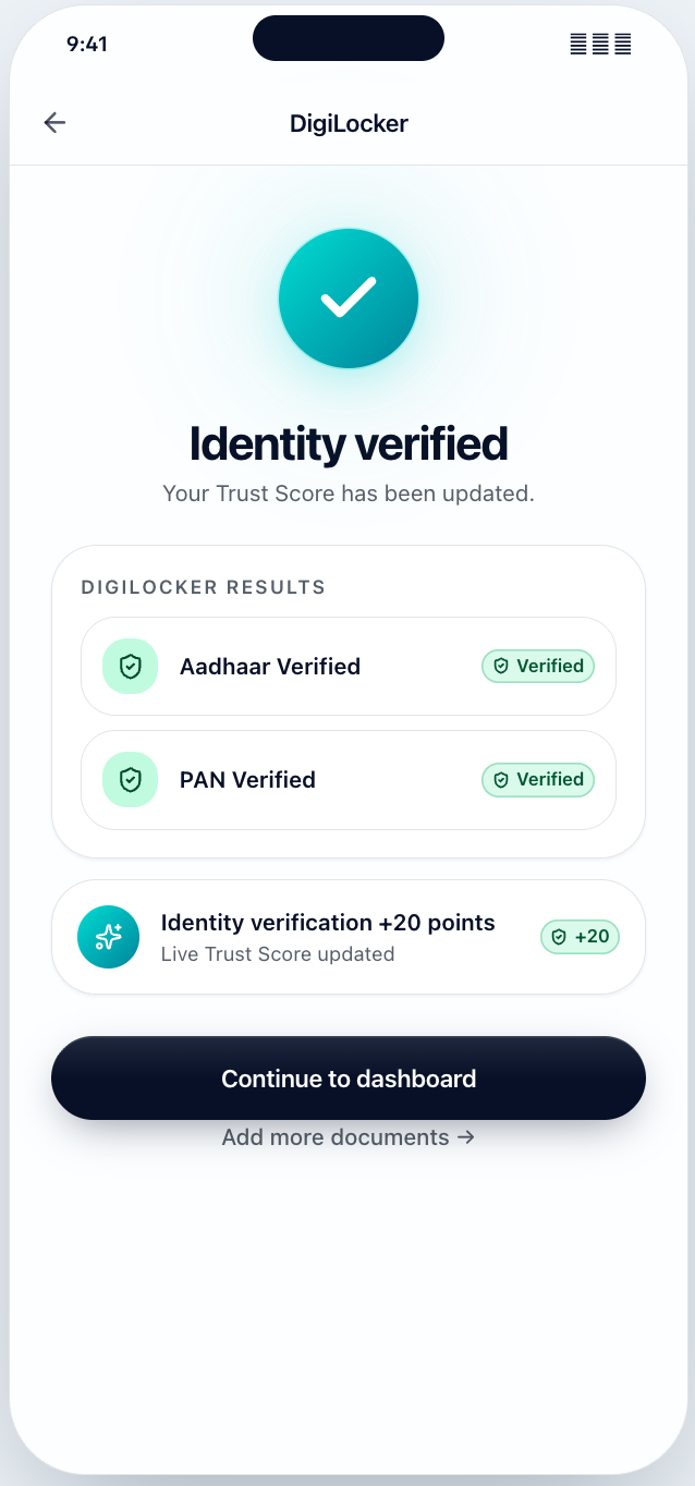 DigiLocker identity verified inside Kairo